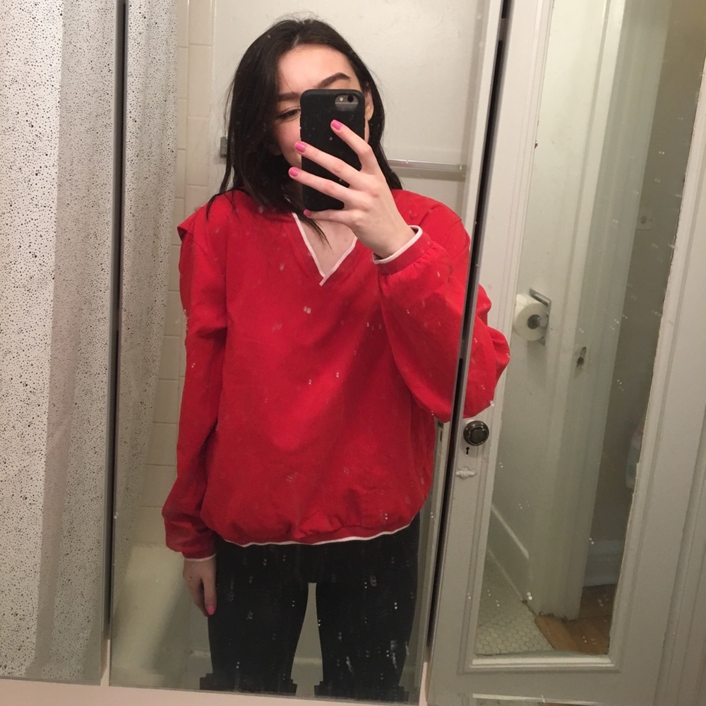 Bright Red Wind Breaker with pockets